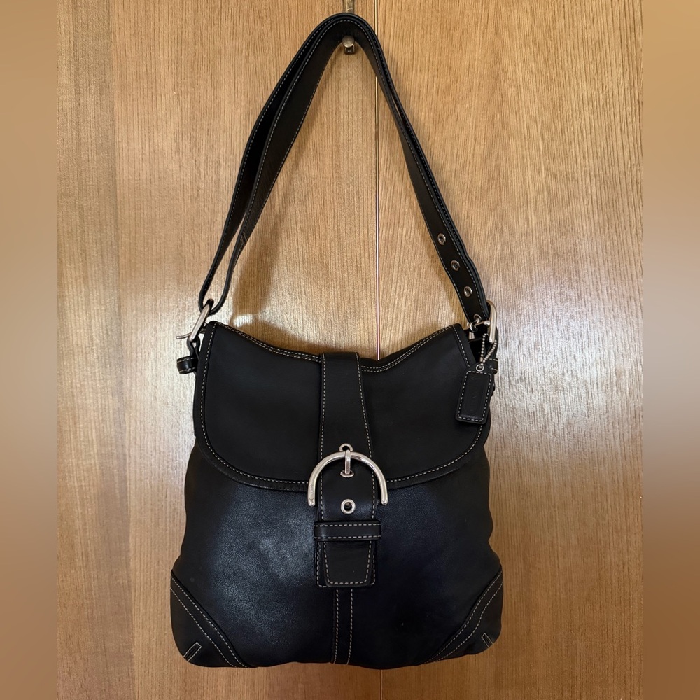 Coach Soho Large Black Leather Buckle Flap Shoulder Bag - Picture 15 of 16